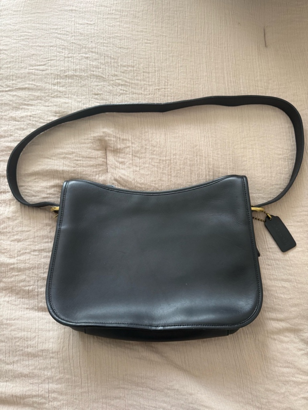 Vintage Coach Black Leather Saddle Bag